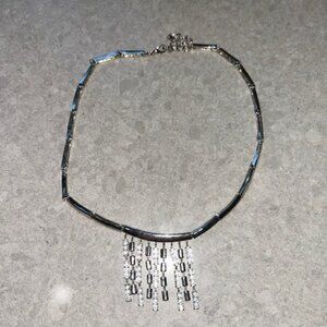 Excellent Statement Necklace Silver Colored Drop Rhinestones